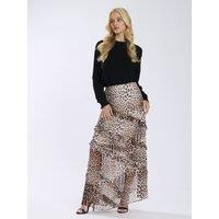 Finding Friday Women's Leopard Frill Midi Skirt in Brown | Size: 8