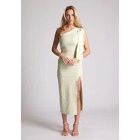 Vesper Women's One Shoulder Midaxi Dress with Thigh Split in Sage in Light Green | Size: 6