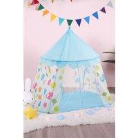 H&O Direct Foldable Kids Castle Play Tent with Cartoon Prints in Blue