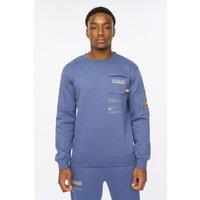 Duck&Cover Applewood Men's Carbon Fleece Utility Sweatshirt - Multi-Pocket Design with Tech Details in Blue | Size: Medium