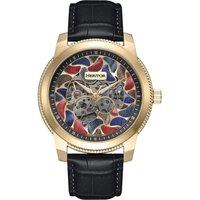 Heritor Automatic Men's Emmanuel Semi-Skeleton Leather-Band Watch in Gold