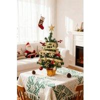 Living and Home 61cm Mini Pre-Lit Christmas Tree with Star Topper, Ribbon & Ornaments