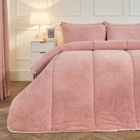OHS Teddy Fleece 10.5 TOG Coverless Duvet with Pillowcase Bedding Set in Light Pink | Size: Single