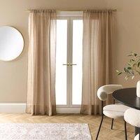 OHS Linen Look Voile Curtains 2 Panels Net Rod Slot Top Pair in Brown | Size: 140 cm width x 220 cm drop
