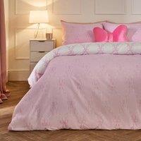 OHS Bow Lattice Microfibre Reversible Duvet Cover Set with Pillowcase in Pink | Size: Single