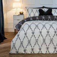 OHS Bow Lattice Microfibre Reversible Duvet Cover Set with Pillowcase in White | Size: Single