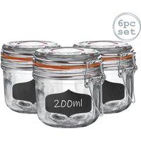 Argon Tableware 6x Glass Storage Jar & Labels Set - 200ml/6.7oz in Clear
