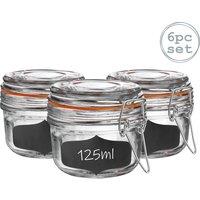 Argon Tableware 6x Glass Storage Jar & Labels Set - 125ml/4.2oz in Clear