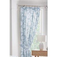 Dreams & Drapes 'Chrysanthemum' Floral Print Lined Pair of Pencil Pleat Curtains With Tie-Backs in Blue | Size: 168 cm width x 183 cm drop