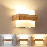 Pheashine Square Wooden LED Wall Light, 12W 3-Color, Scandinavian Style, E27 in Brown