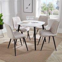 Core Products Aspen White Square Dining Table with 4 Diamond Stitch Chairs - Set in Natural