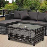 OUTSUNNY Garden Rattan Side Table, Wicker Coffee Desk, Glass Top in Dark Grey