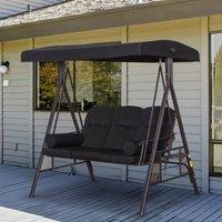 OUTSUNNY 3 Seat Garden Swing Chair Patio Steel Swing Bench w/ Cup Trays in Black
