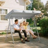 OUTSUNNY Metal Swing Chair Garden Hammock 3 Seater Patio Bench w/ Canopy in Light Grey