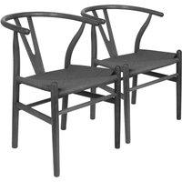 Nicholas Winter 2x Black Beech Wood Scandi Danish Style Dining Chairs - Solid Wood Chairs