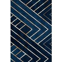 Kukoon Navy Blue Gold Art Deco Geometric Design Living Room Bedroom Area Rug | Size: 190 cm x 280 cm