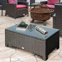OUTSUNNY Garden Rattan Side Table, Wicker Coffee Desk, Glass Top in Black