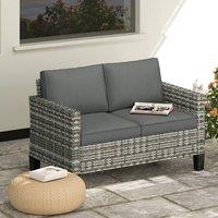 OUTSUNNY Rattan Sofa with Cushions, 2 Seater Garden Furniture in Light Grey
