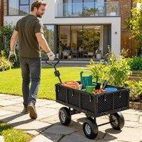 OUTSUNNY Garden Cart with Removable Liner, Quick-Release Sides, Black