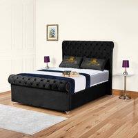 UK Bed Furniture Chesterfield Sleigh Ottoman Gas Lift Upholstered Bed 48 Inch Headboard in Black | Size: Double