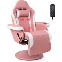 Costway Massage Gaming Chair Height Adjustable Swivel Racing Video Gaming Recliner in Pink