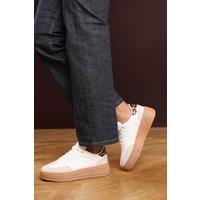 Where's That From Women's 'Yulia' Low Wedge Lace up trainer with leopard print heel detail in White | Size: 3