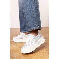 Where's That From Women's 'Darcia' Wedge Lace Up trainer with diamante Detail in White | Size: 6