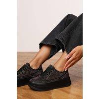 Where's That From Women's 'Darcia' Wedge Lace Up trainer with diamante Detail in Black | Size: 3