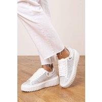 Where's That From Women's 'Eliane' Lace Up Trainer with Diamante pattern & chunky sole in White | Size: 7