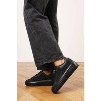 Where's That From Women's 'Eliane' Lace Up Trainer with Diamante pattern & chunky sole in Black | Size: 9