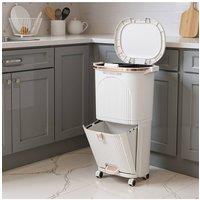 Living and Home 2-Layer Rolling Rubbish Bin with 2 Inner Buckets in White