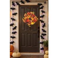 Living and Home 55cm Pre-Lit Autumn Wreath with Sunflower, Wheat & Maple Leaves in Brown