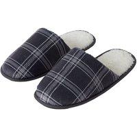 Smart Living Men's Mens Printed Check Fleece Mule Slippers Warm Indoor Slip-On in Charcoal | Size: Large