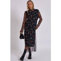 Gini London Women's Green Print Mesh Midi Dress | Size: Medium/Large