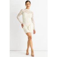 Gini London Women's White Stretch Lace Tie Front Side Bodycon Mini Dress | Size: 8