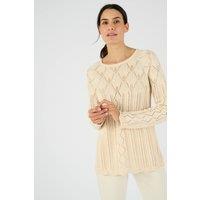 Damart Women's Lightweight Pointelle Cotton-Blend Summer Jumper in Cream | Size: 10-12