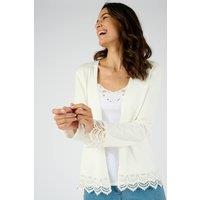 Damart Women's Elegant Lace Trim Cardigan - Soft, Flattering Fit in Off-White | Size: 14-16