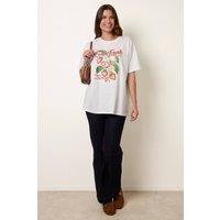 Blue Vanilla Women's Ivory Strawberry Graphic Print Crew-Neck T-shirt | Size: Medium/Large