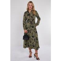 Love Sunshine Women's Khaki Floral Print Maxi Shirt Dress | Size: 14