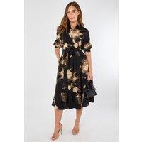 Love Sunshine Women's Black & Caramel Tie-Dye Effect Midi Shirt Dress | Size: 14