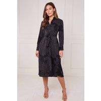 Love Sunshine Women's Black Tonal Floral Print Midi Shirt Dress | Size: 18