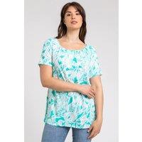 Roman Women's Curve Leaf Print Swing Tunic Top in Jade | Size: 30-32