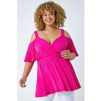 Roman Women's Curve Cold Shoulder Wrap Top in Bright Pink | Size: 30-32