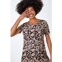 Roman Women's Leaf Print Hanky Hem Tunic Top in Light Pink | Size: 10