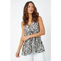 Roman Women's Sleeveless V-Neck Aztec Print Frill Vest Top in Black | Size: 10