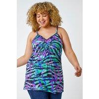 Roman Women's Curve Sleeveless Animal V-Neck Vest Top in Green | Size: 30-32
