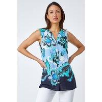 Roman Women's Paisley Contrast Border Print Top in Blue | Size: 10