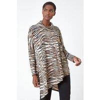 Roman Women's Animal Print Asymmetric Stretch Top in Natural | Size: 12