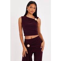 Quiz Women's Plum Asymmetric Neckline Cropped Top | Size: 14