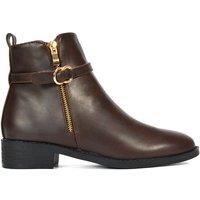 XY London Women's 'Lorna' Flat Low Heel Ankle Booties With Decorative Buckle & Zip in Brown | Size: 6